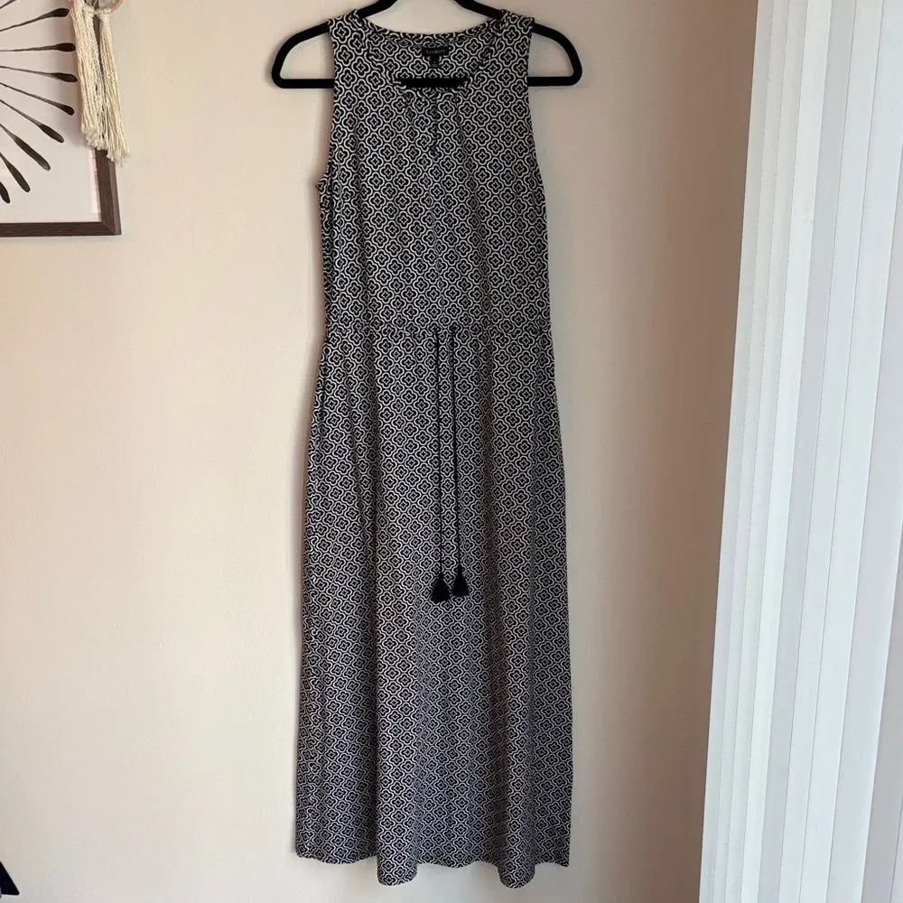 Talbots Avalon Tiles Jersey Maxi Dress Black White Geometric Maxi SM women’s EUC - Picture 4 of 14